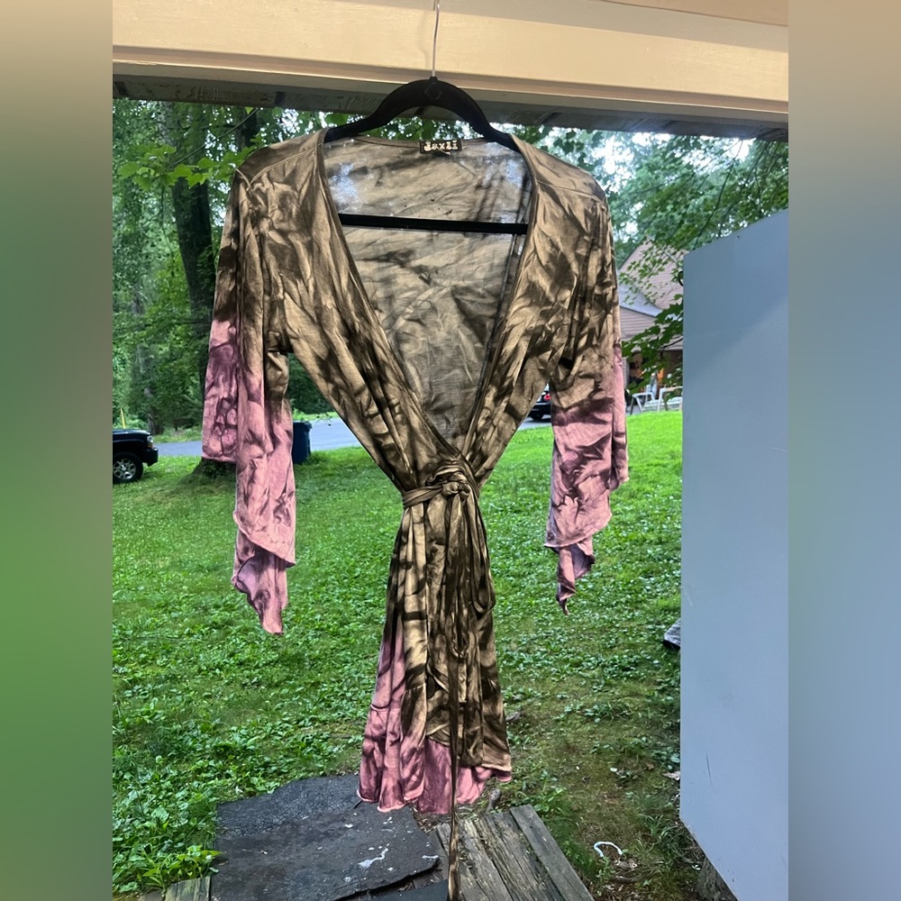 Jayli Tie-Dye Wrap Top in Black and Pink